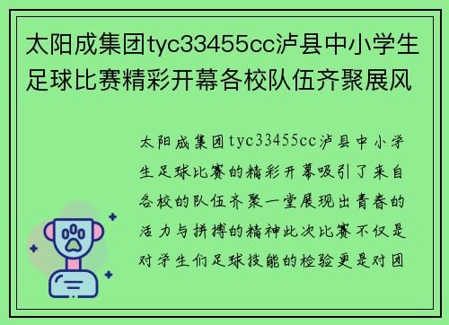 太阳成集团tyc33455cc泸县中小学生足球比赛精彩开幕各校队伍齐聚展风采